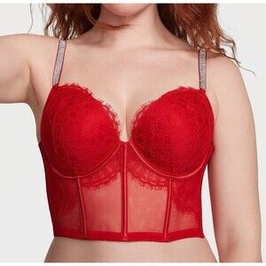 Victoria's Secret 38DD Very Sexy Shine Strap Push-Up Corset Top Bustier Bra Red
